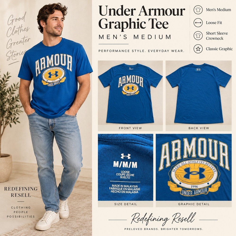 Under Armour Mens Graphic Tee Blue Loose Fit Short Sleeve Crewneck Medium